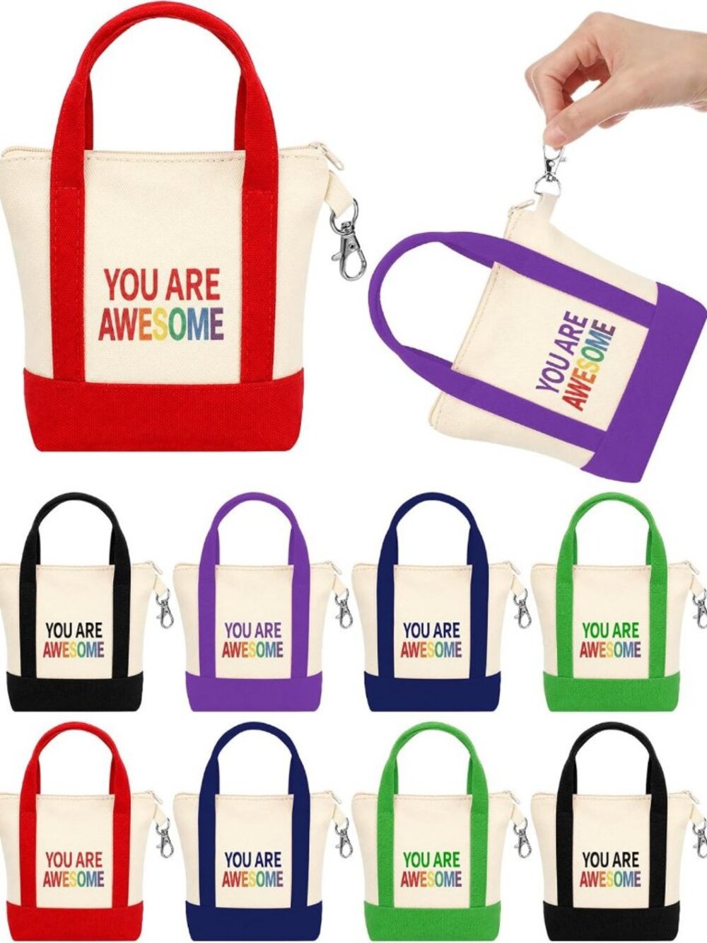 10 Pcs Mini Tote Bag Keychains - Perfect Employee Appreciation Gifts